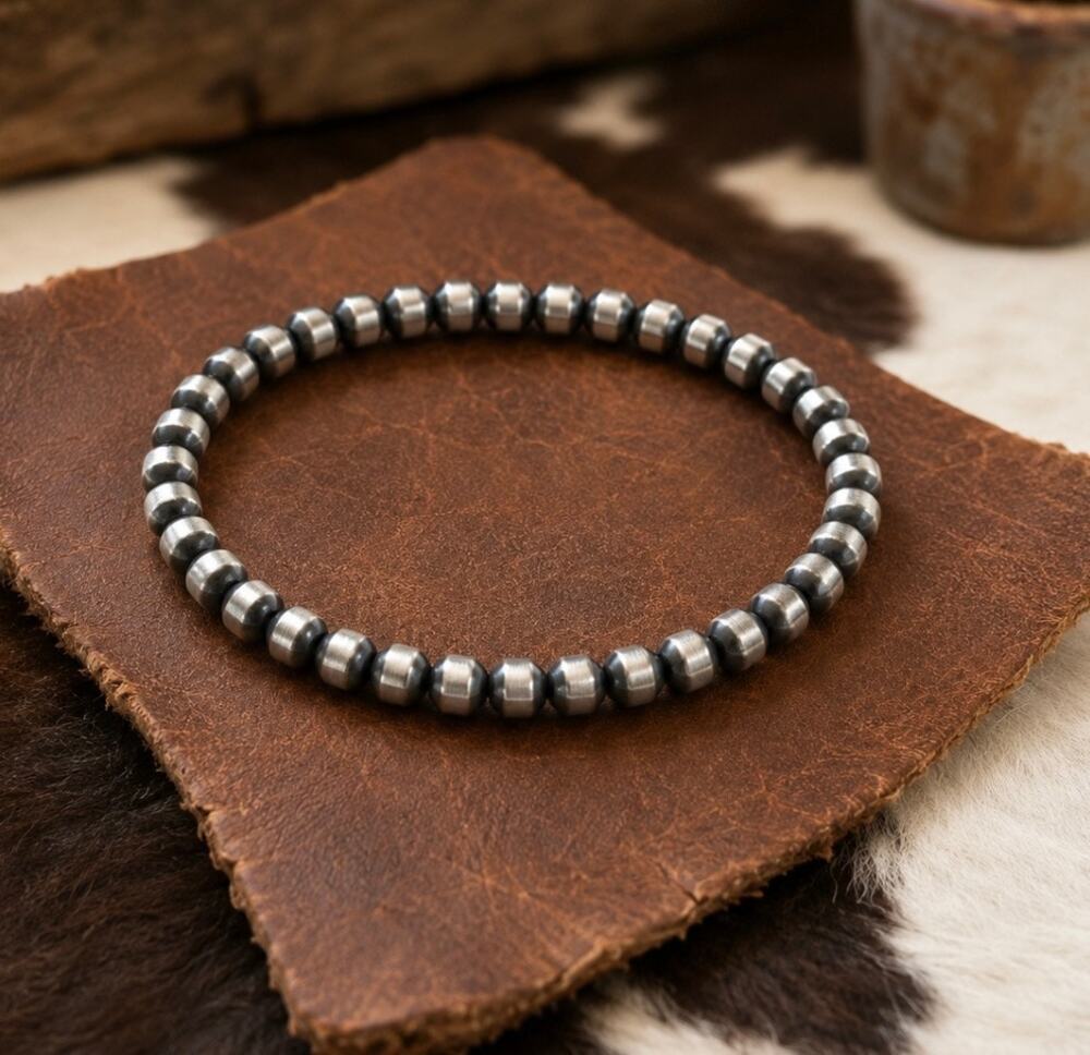 Sterling Silver Pearl Beaded southwestern Bracelet – 4mm, 5 Inch